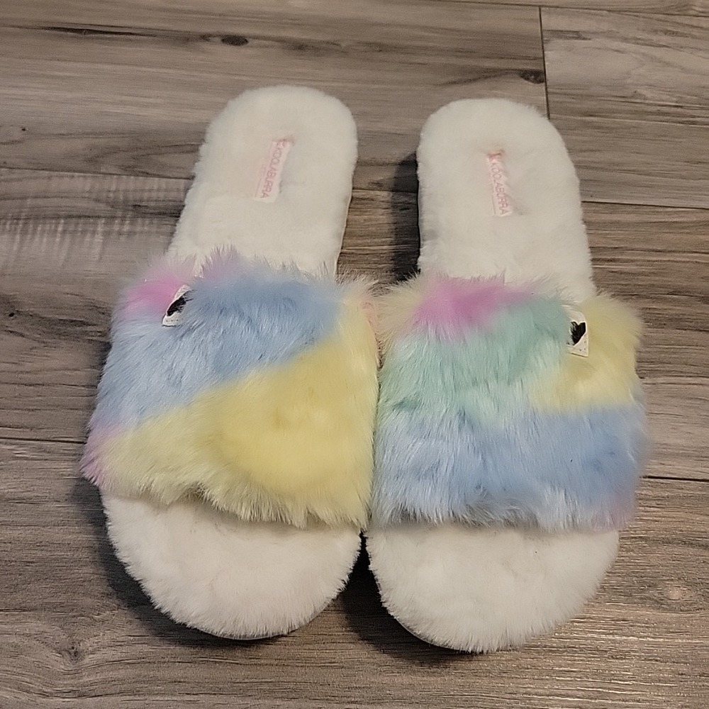 Koolaburra by UGG Womens Sz 9 Fuzz-ah Slide Slipper Pastel White Lug Sole New